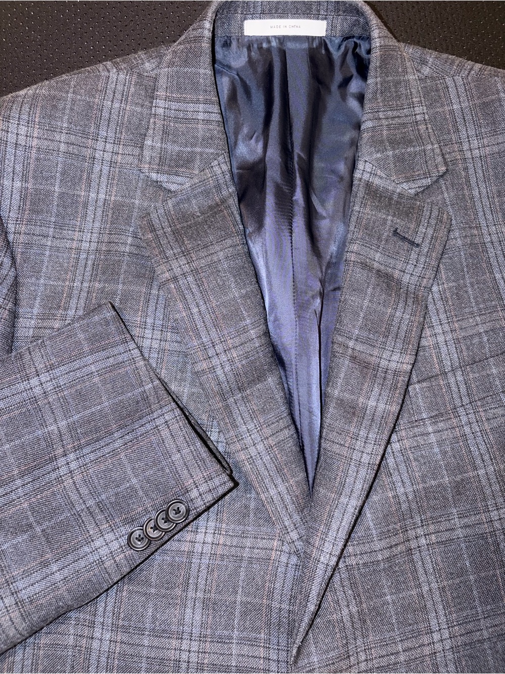 John W. Nordstrom Sport Coat Size Men’s 46R Grey/Blue Plaid Silk Wool Blend